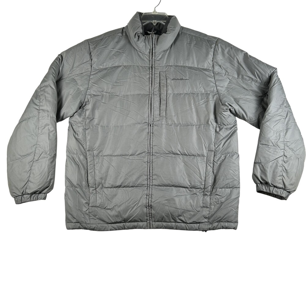 Eddie Bauer Puffer Jacket Mens Large Gray 650 Down Full Zip Winter Coat